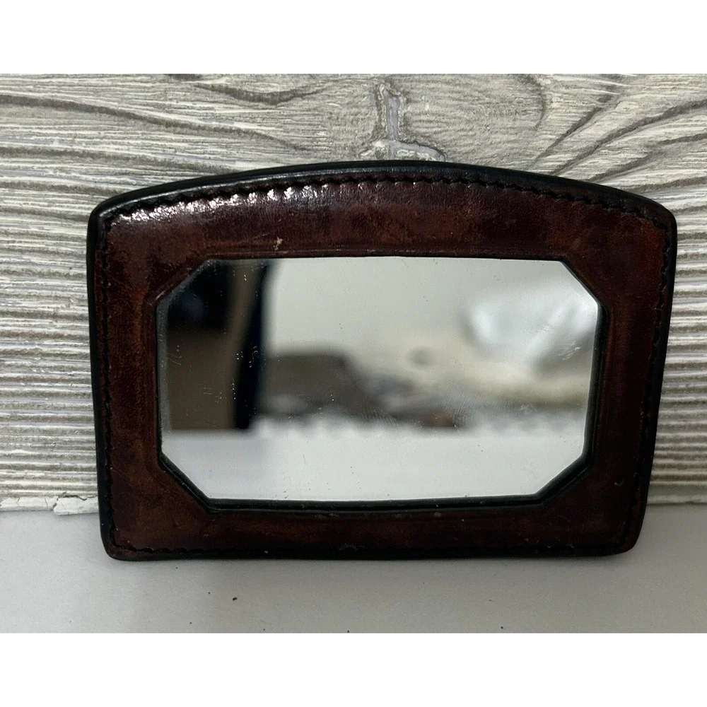 VIntage Oroton‎ Brown Leather case Travel Pocket Compact Mirror Purse Small